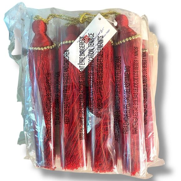 Home Interiors 7” Long Red Tassels w/ Gold  Christmas Decor Set Of 12 Total Tree - Picture 1 of 7